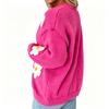 Damen Strickjacke Lockerer Schnitt Farbe mit Großem Blumendruck für Lässige Alltagsmode