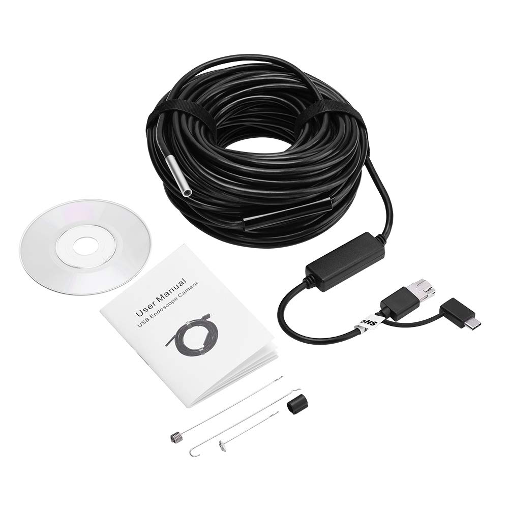 Akozon Waterproof Night Vision Endoscope 20m 720P IP67 Waterproof USB Connection Universal Mobile Phone PC Computer Smartphone LED Light 5.5mm 60°