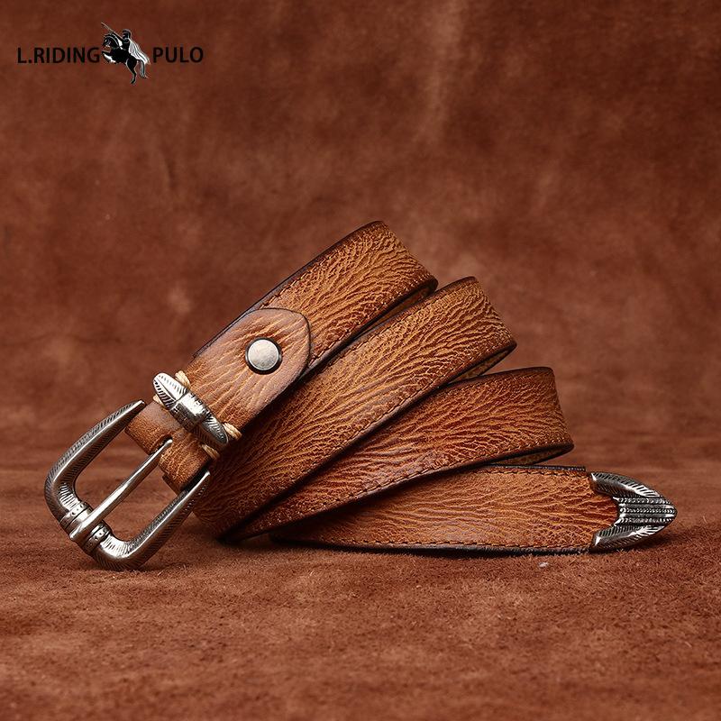Personality All-match Retro Concave Leather Belt Women's First Layer Cowhide Casual Pin Buckle Belt