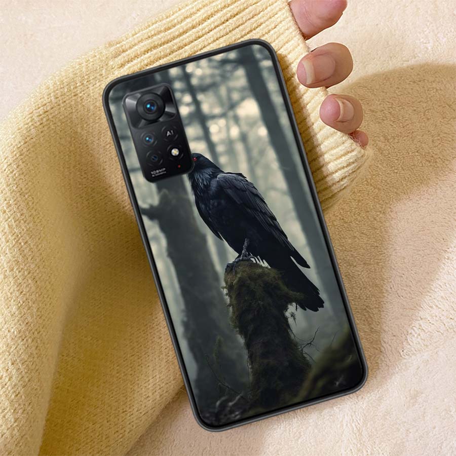 Raven Dark Crow Phone Case For Redmi Note 13 14 15 Pro Plus 12 13C 12C 15C 9 10 10C 9T 9C 9A TPU Soft Cover Clear Cell Cases Sho
