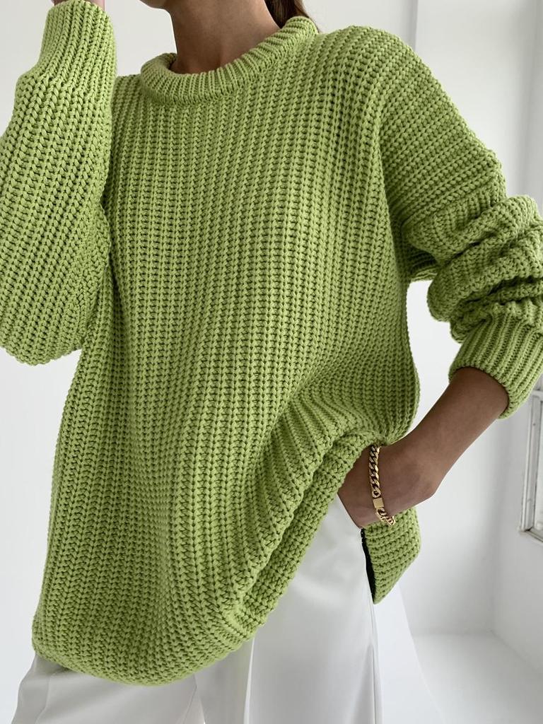 MIEGOFCE Spring New Women's Knitted Pullover neck Long-sleeved Sweater Casual Solid Color Tops