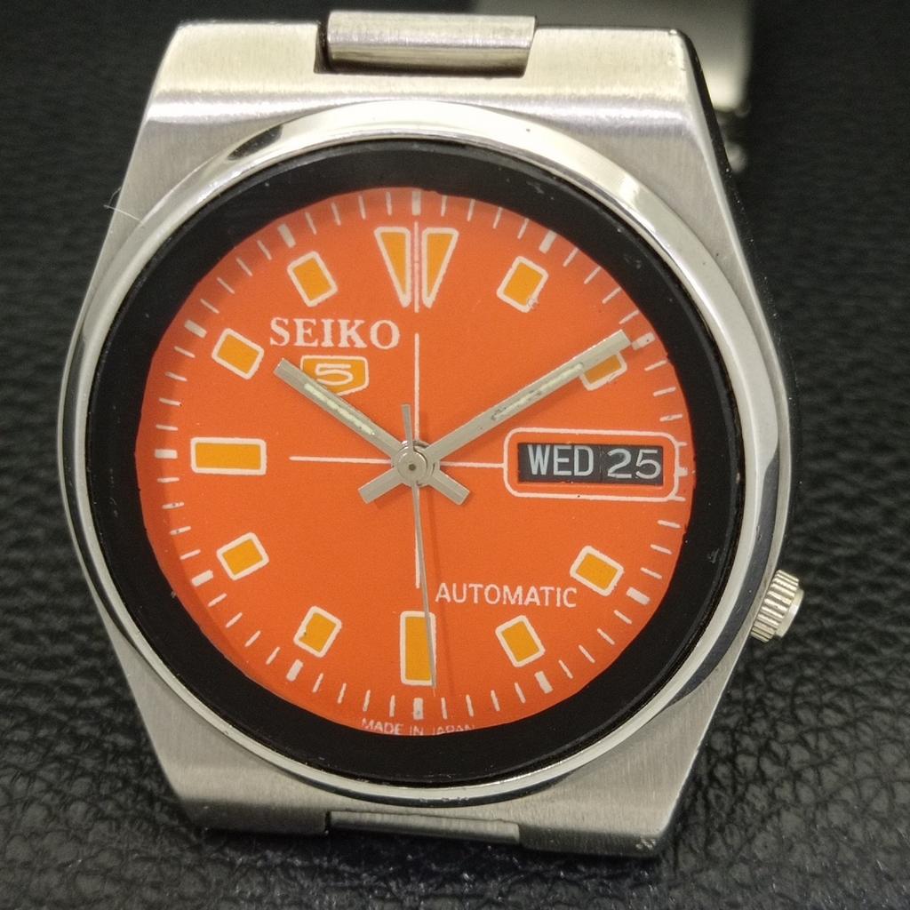 GENUINE VINTAGE SEIKO 5 AUTOMATIC JAPAN 7009A MENS ORANGE DIAL WATCH A702121-5 R208-a702121