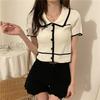 Summer New Loose Ice Silk Short-sleeved T-shirt Women Design Sense High Waist Short Shirt Polo Shirt Blouse Women