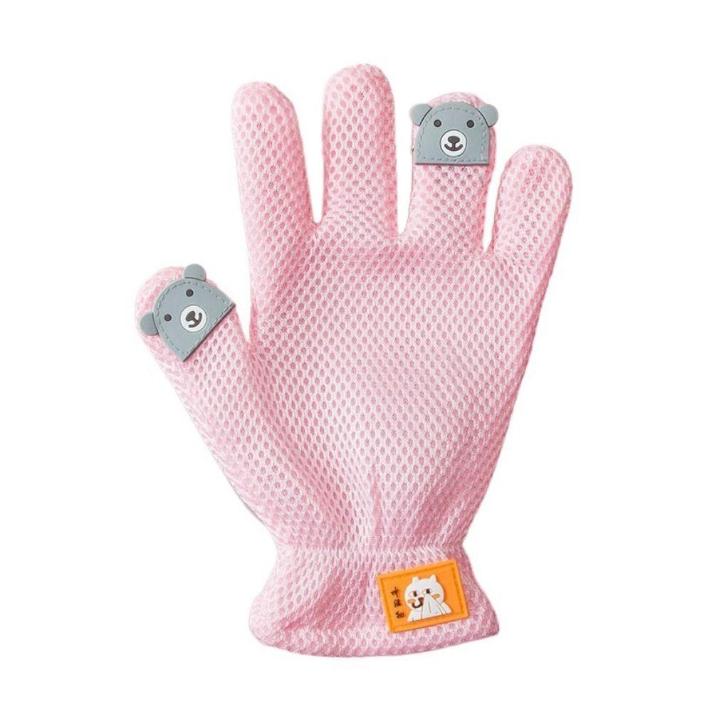 Mesh Fabric Cat Hair Removal Gloves Silicone Dog Bath Brush Gloves  Grooming Pink-Right