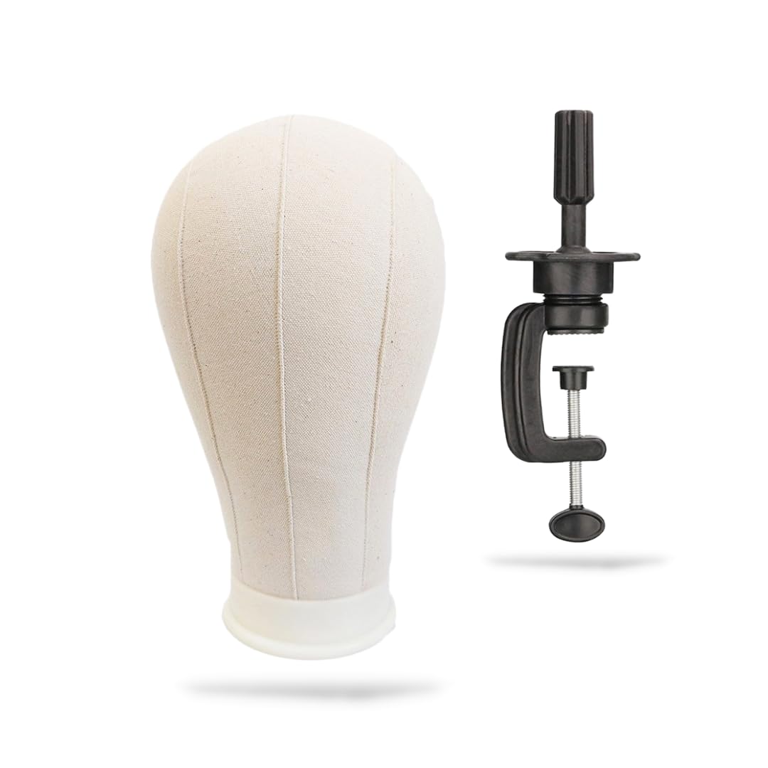 

RegiProb 22-inch Canvas Mannequin Head with Desktop Clamp, Faceless, for Wigs and Hats