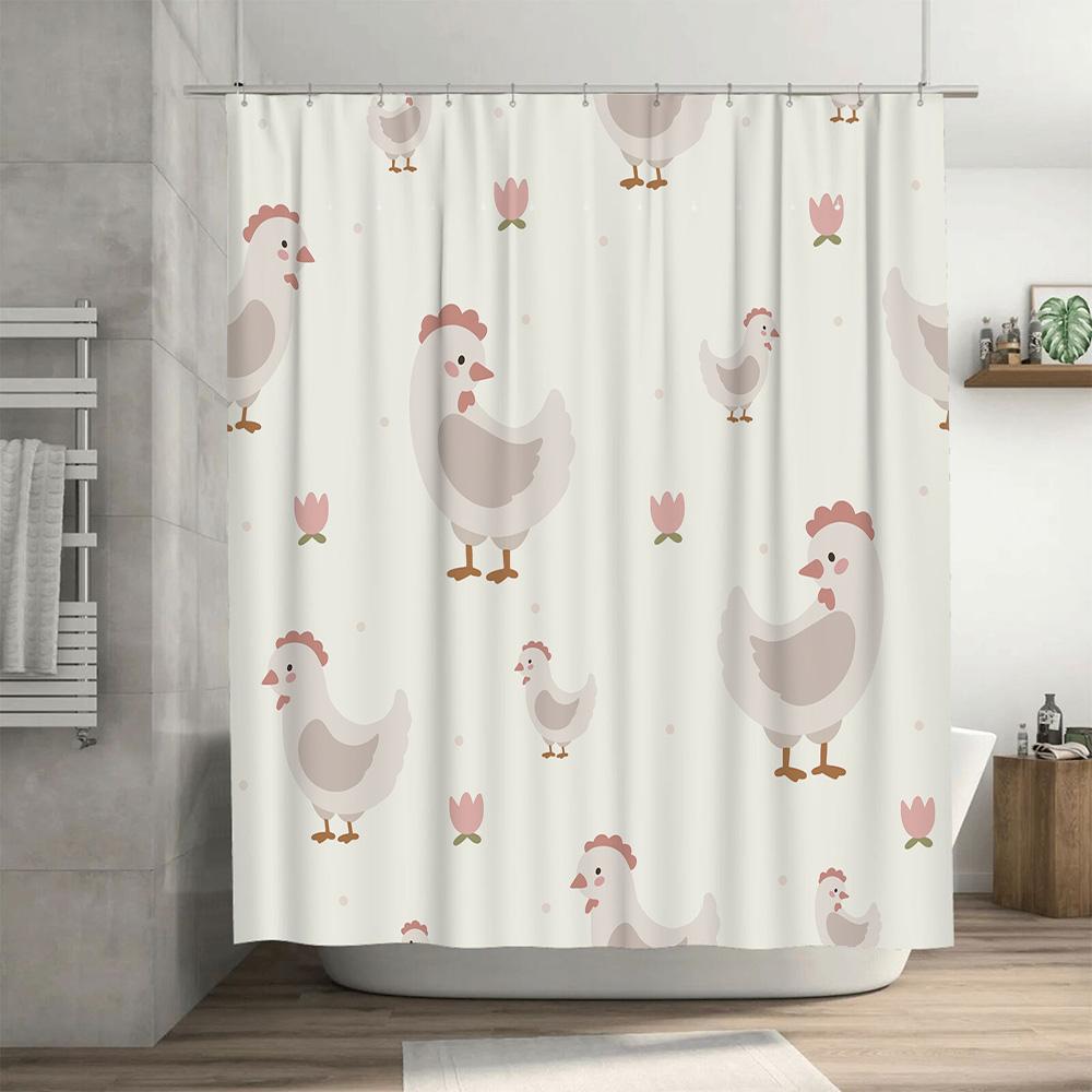 Chicken Print Shower Curtain Cute Chicken Design for Bathroom Decor Floral Pattern Home Decoration in Bath Towels from Home Gard