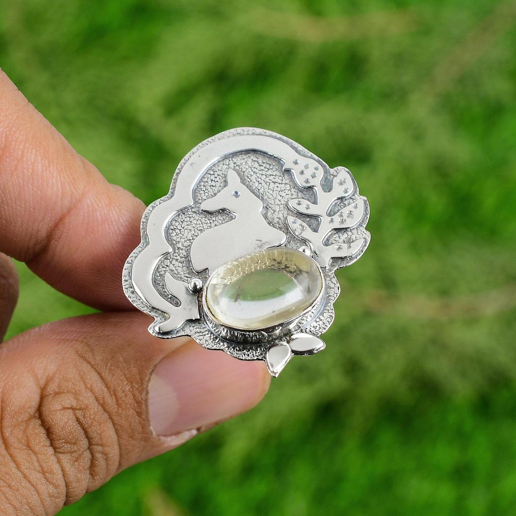 Natural Moonstone Bezel Statement Wife Crown Chakra Ring Jewelry Sterling Silver