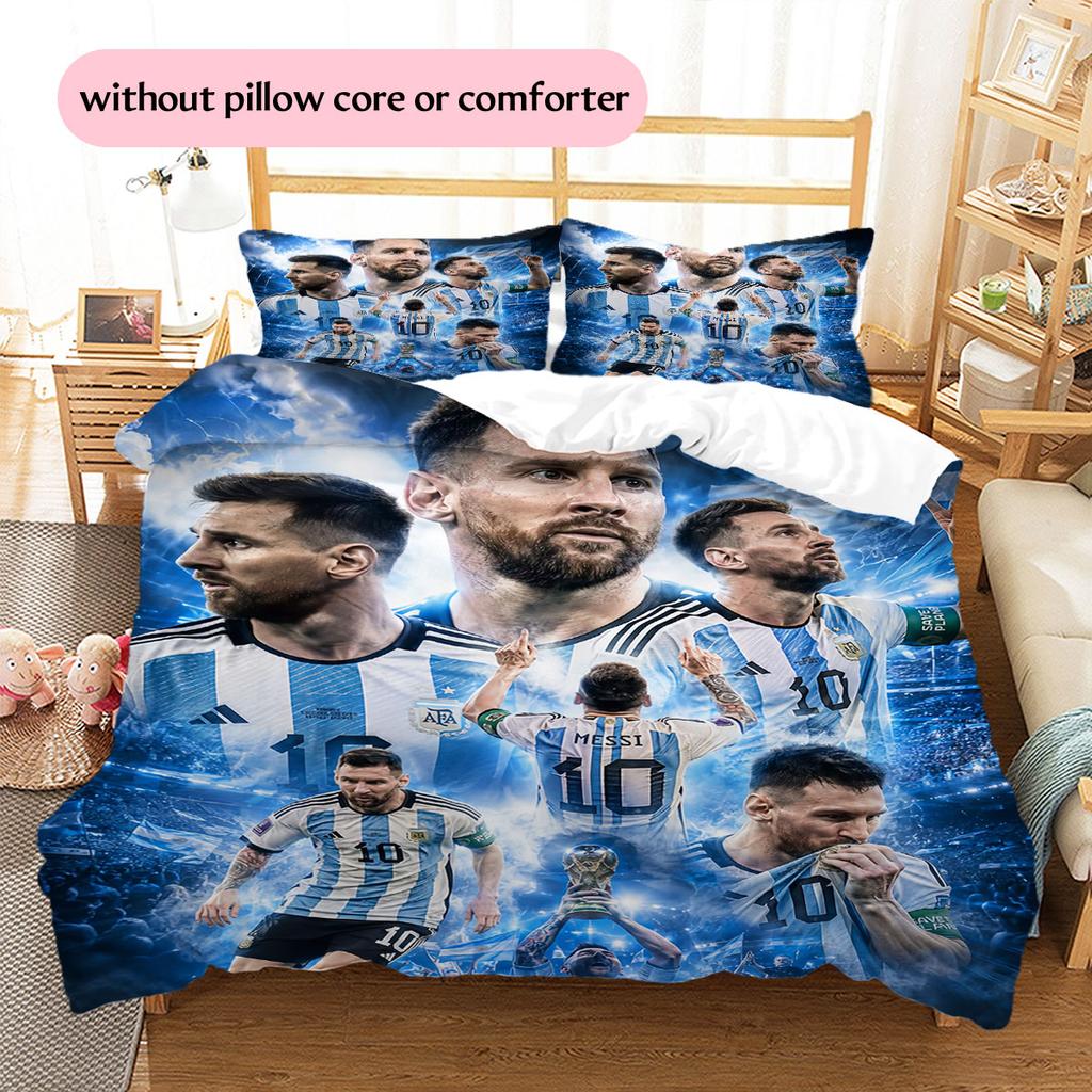 Lionel Messi Pattern Bedding Home Decoration Birthday Gift (1 * Duvet Cover + 2 * Pillowcase, Without Core),fan Merchandise.
