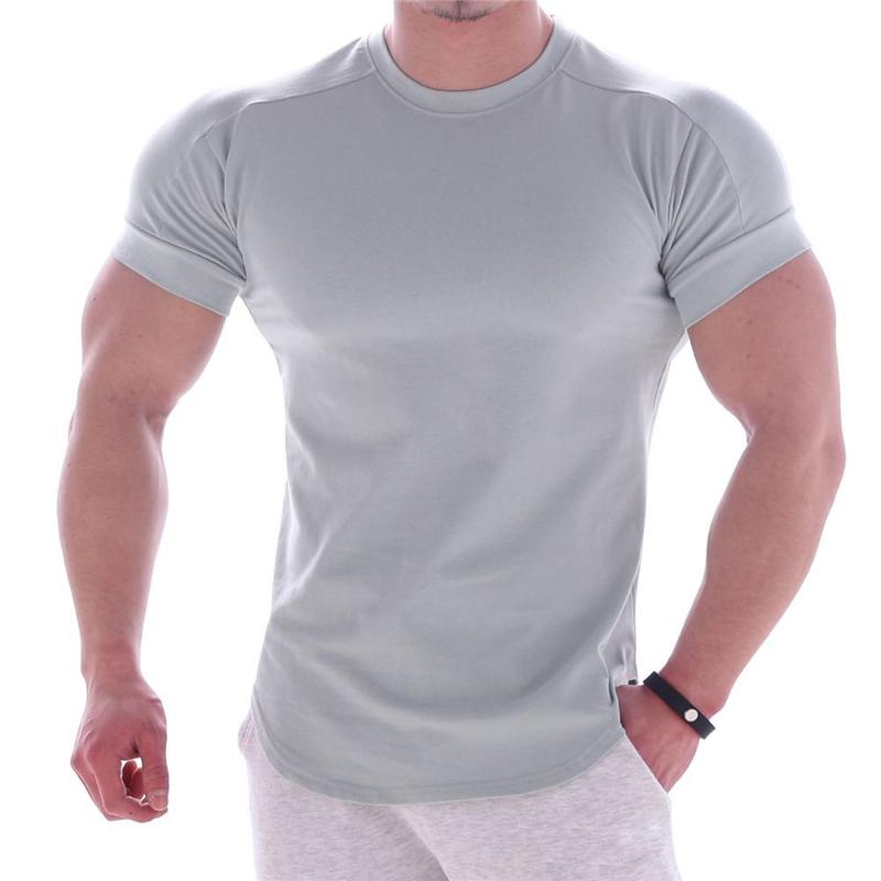 Muscular Men's Fitness Clothes Sports T-shirt Tight Sko Elastic Training Quick Dry Clothes Casual Short Sleeves
