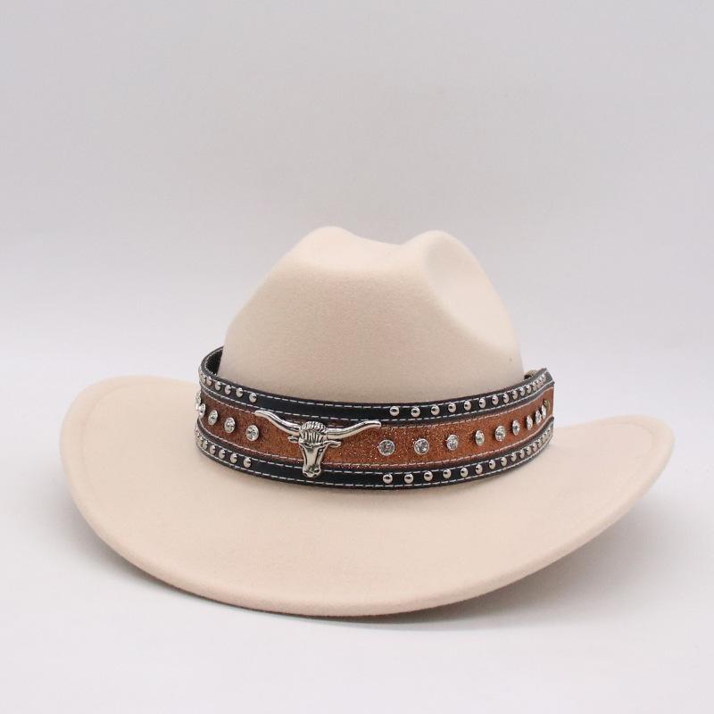 Amazon'S New Big Zircon Bull Head Fashion Cowboy Hat Big Edge Top Hat Spring And Summer Men'S And Women'S Jazz Hat