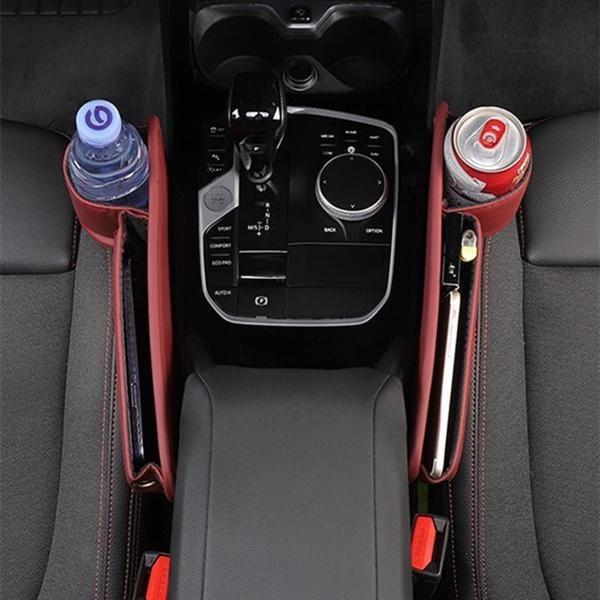 1Pc  Universal Car Seat Gaps Storage Box With Cup Holder, PU Leather Storage Box, Car Front Seat Gaps Filler, Car Interior Accessories