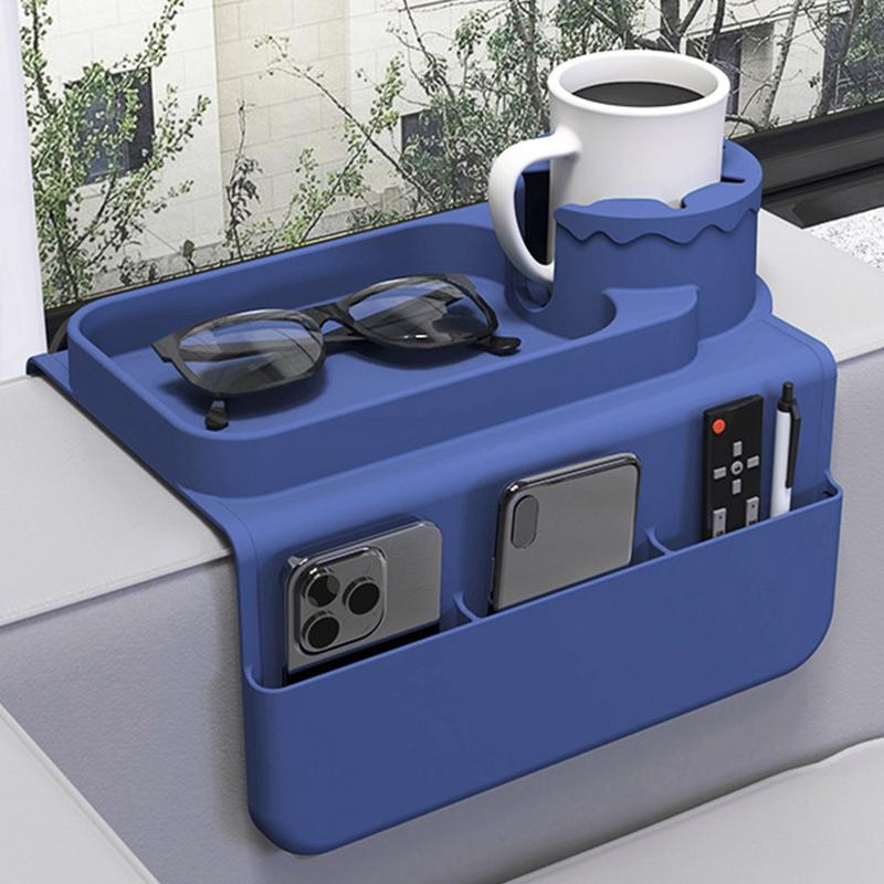 Anti-Slip Sofa Armrest Tray Silicone Anti-Slip Arm Tray Drink Holder Couch Tray With Side Pocket Anti-Spill Armrest Drink Holder