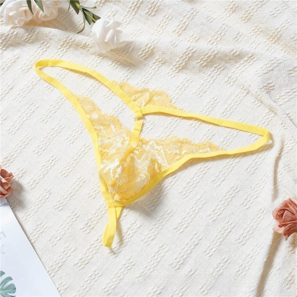 Low Waist Men's Lace Thong Transparent T-back Briefs Men Breathable Mesh Sheer Panties Role Play
