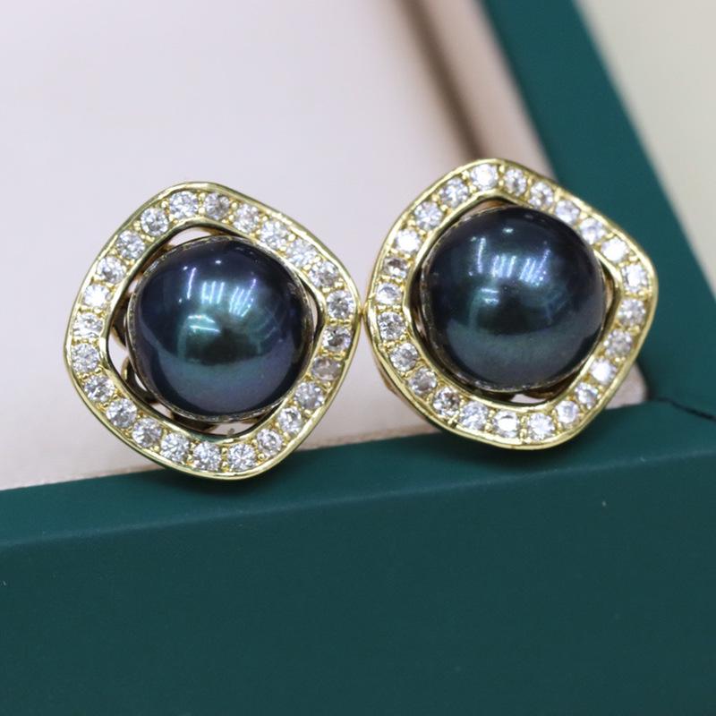 18K Gold Plated Freshwater Pearl Stud Earrings with Zircon, 8-9mm, Fashionable and Versatile for Women.