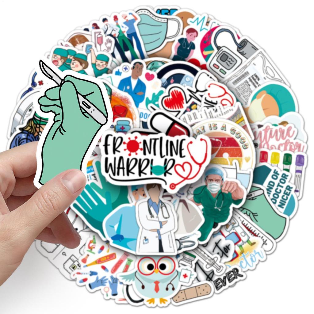 50pcs New Model Doctor Nurse Graffiti Stickers International Nurses' Day Decals Kid Toy Decoration Tool For Luggage, Computer