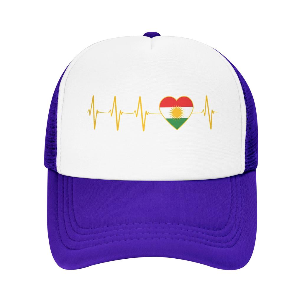 Heartbeat I Love Kurdistan Flag Mesh Baseball Caps Unisex Sport Trucker Worker Cap Hat Adjustable Polyester Fishing Hat Trucker Cap