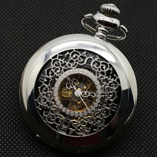 Retro Unisex Hollow Flower Round Dial Hand Winding Chain Mechanical Pocket Watch