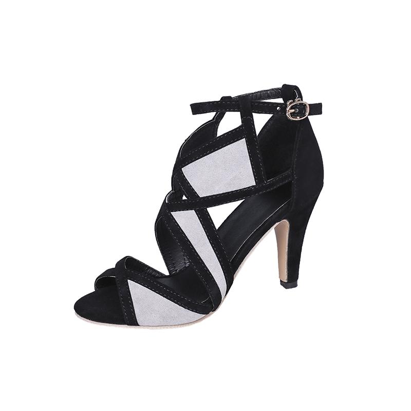 

Мода 2025 Лето Новая Мода Цветовая Гамма Пряжка Туфли-Босоножки с Открытым Носком Рыбий Рот Женственные Сексуальные Удобные Высокие Каблуки для Женщин 42 серый