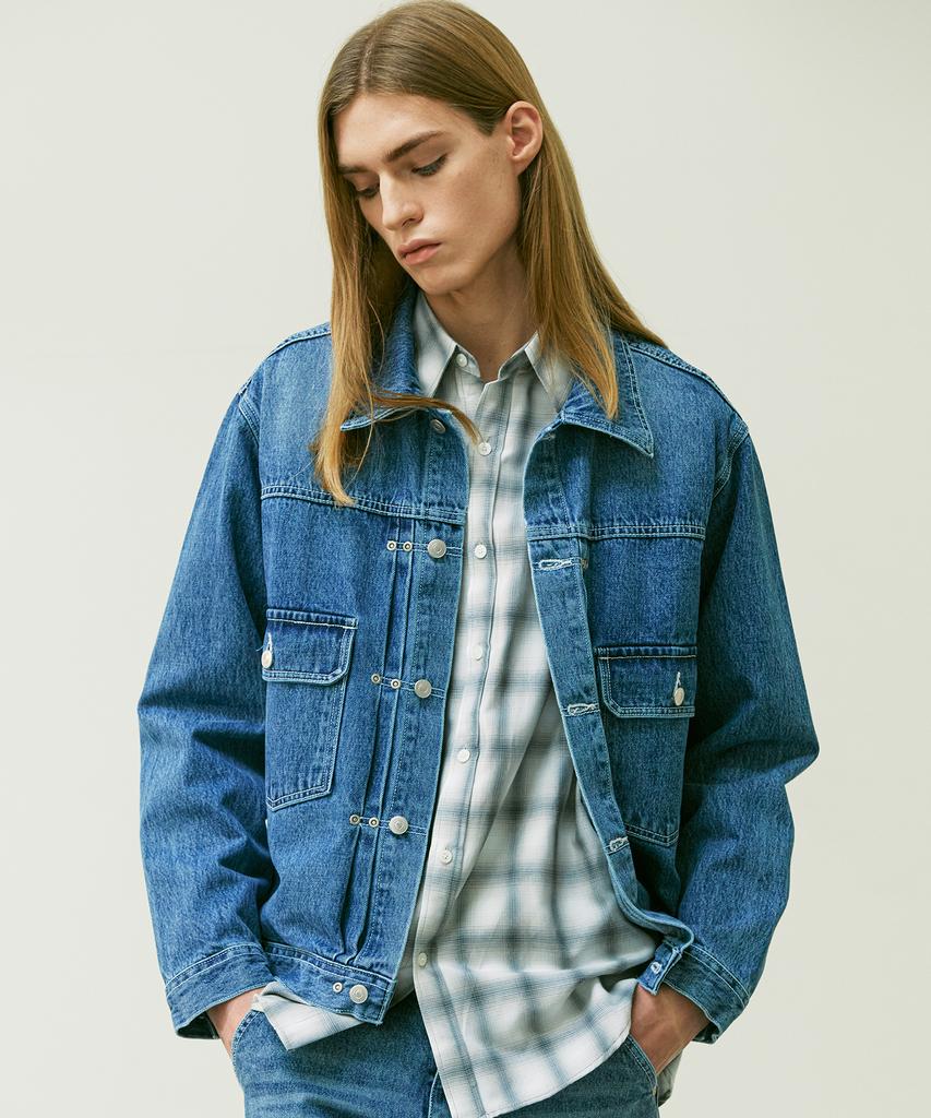 Knd Rivet 2Nd Type Washed Denim Trucker Jacket Blue