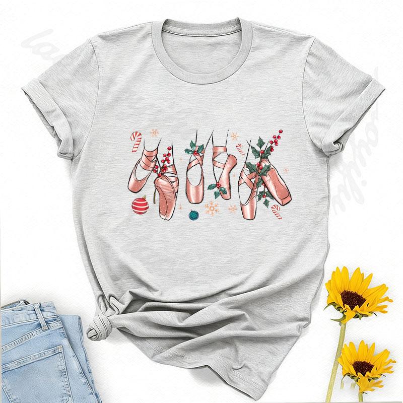 Ballet Slipper Cotton TShirt Merry Dancemas TShirt Dancing Christmas TShirt Ballerina Christmas Gift Women Clothes Y2k Top