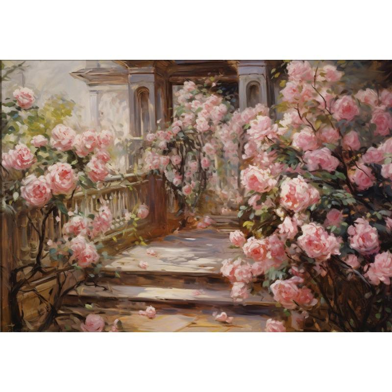 Dipinto ad olio vintage di fiori Rosa rosa vaso finestra vicino al fiume poster pittura su tela arte da parete immagini arredamento per la casa