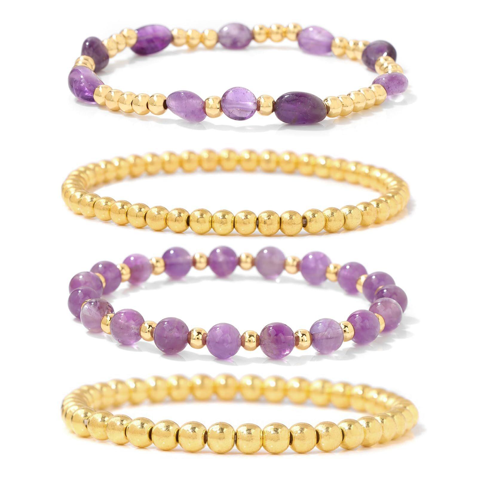 Черный Камень Желчного Пузыря Золотой Бисер Эластичный Браслет-Шнурок, Многослойный, Набор Браслетов из Натурального Неправильного Аметиста, Бусины для Браслетов, Набор из Четырех Штук аметист