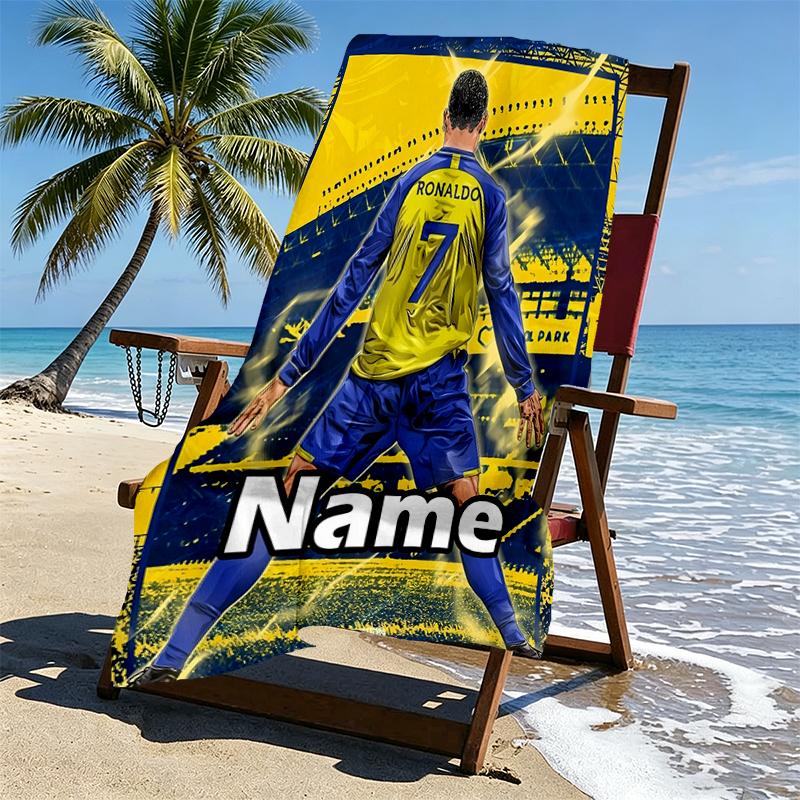 Custom Name Personalized Cristiano Ronaldo Print Beach Towel, for Trip Camping Beach Party Home Decor, Birthday Gift for Family & Friends