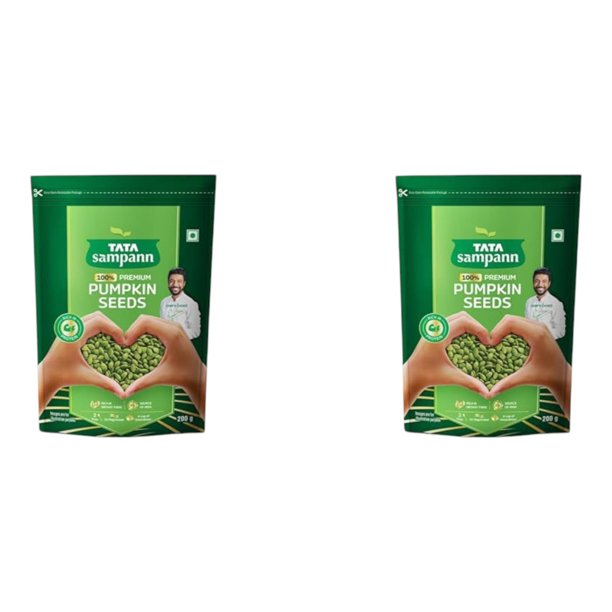 

Tata Sampann Pumpkin Seeds 200g x Pack of 2 | High Protein & Dietary Fibre | Raw, Unroasted, Handpicked, Iron & Zinc Rich