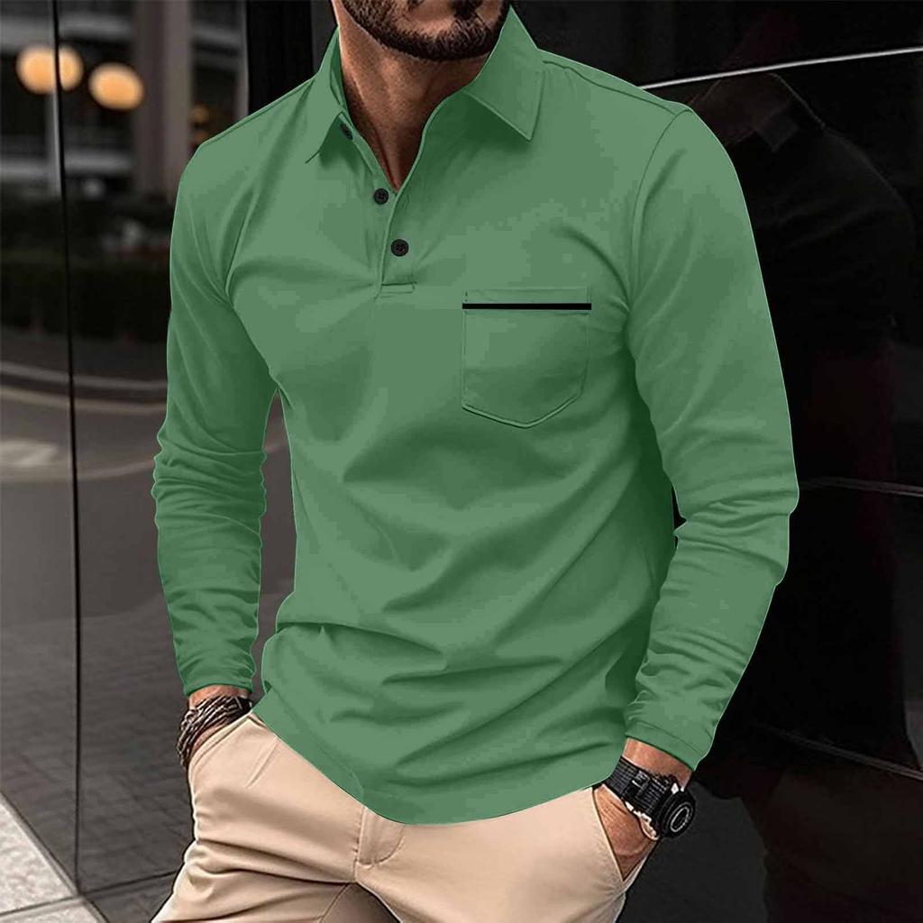 Men's Long Sleeve Shirts V Neck Button Down Blouse Tops  Color Block Shirts With Pocket