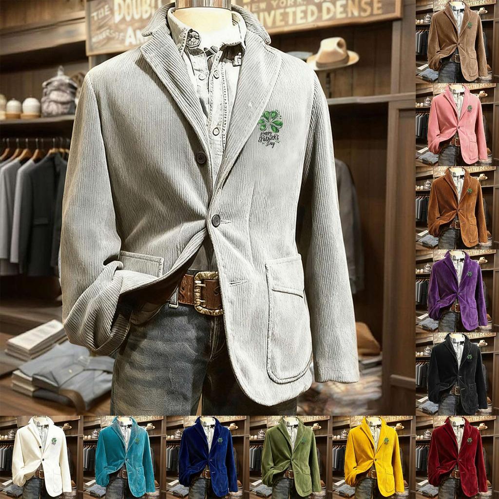 Men's Printed Corduroy Pocket Suit Jacket Cardigan Men's Casual Suit