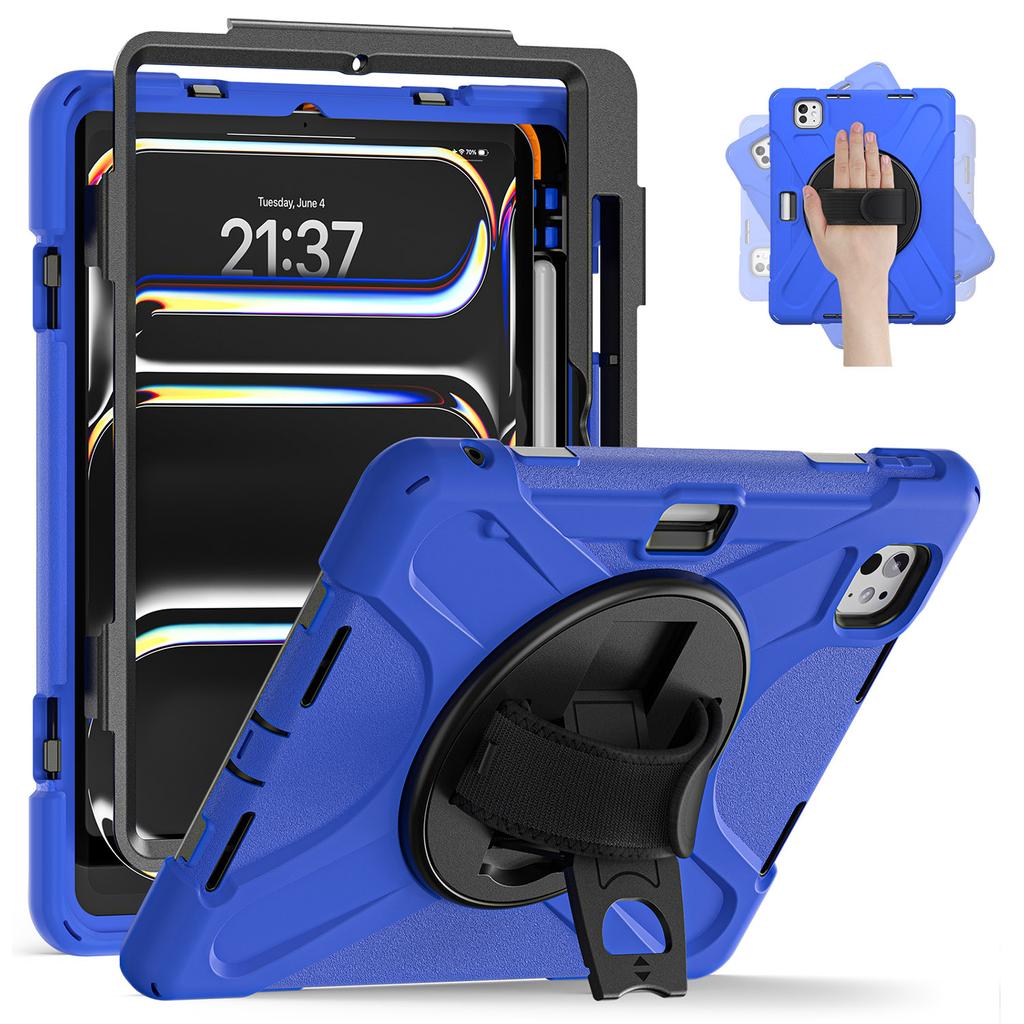 For iPad Pro 11 (2025)/11 (2024) Case Rotary Kickstand PC+Silicone Hand Strap Tablet Cover