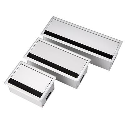 Silver Aluminum Alloy Table Desk Rectangle Wire Cable Grommet Hole Cover Outlet Port Socket with Socket Black Brush