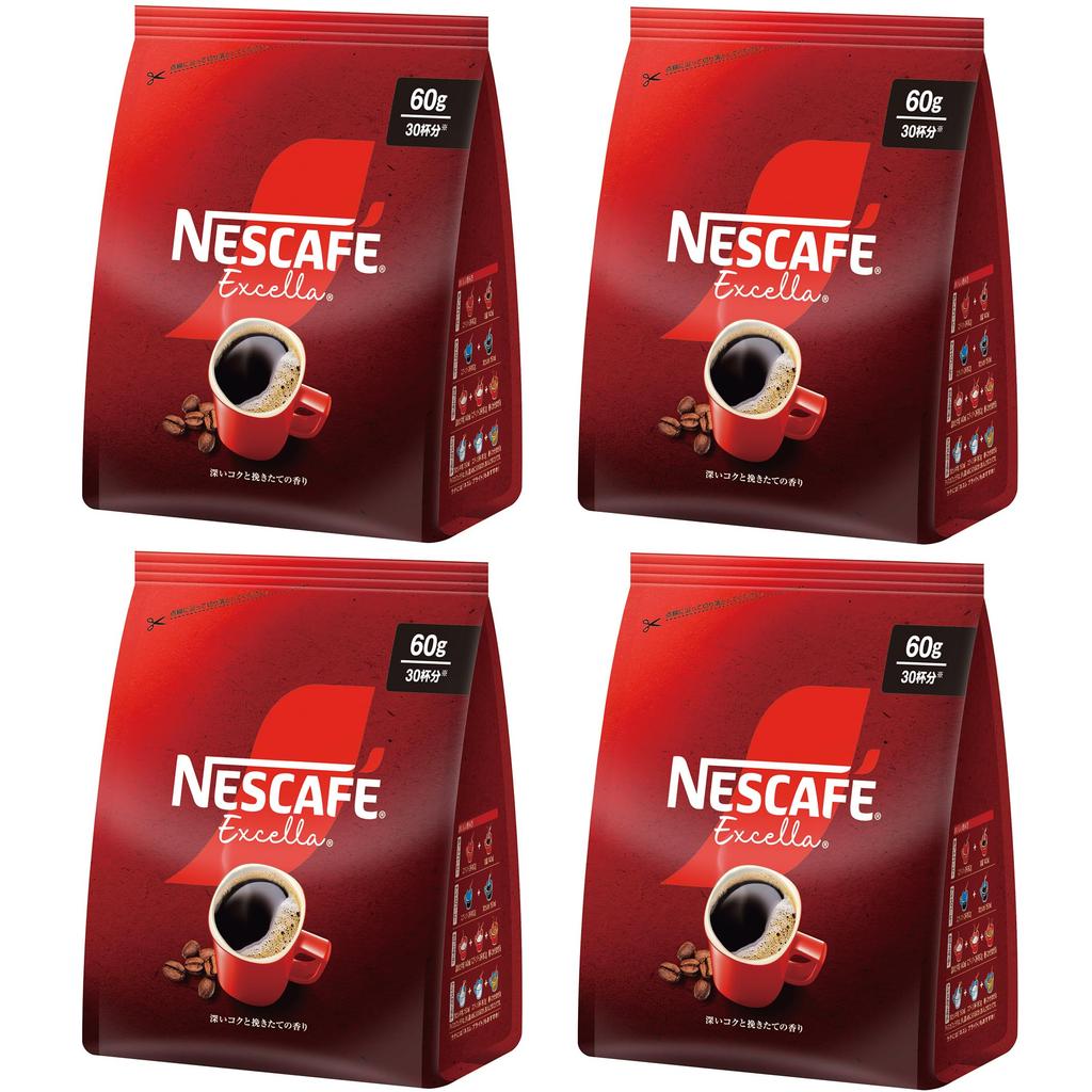Nescafé Excella Refill, 60g x 4 bags, 120 cups, Black, Regular Soluble Coffee