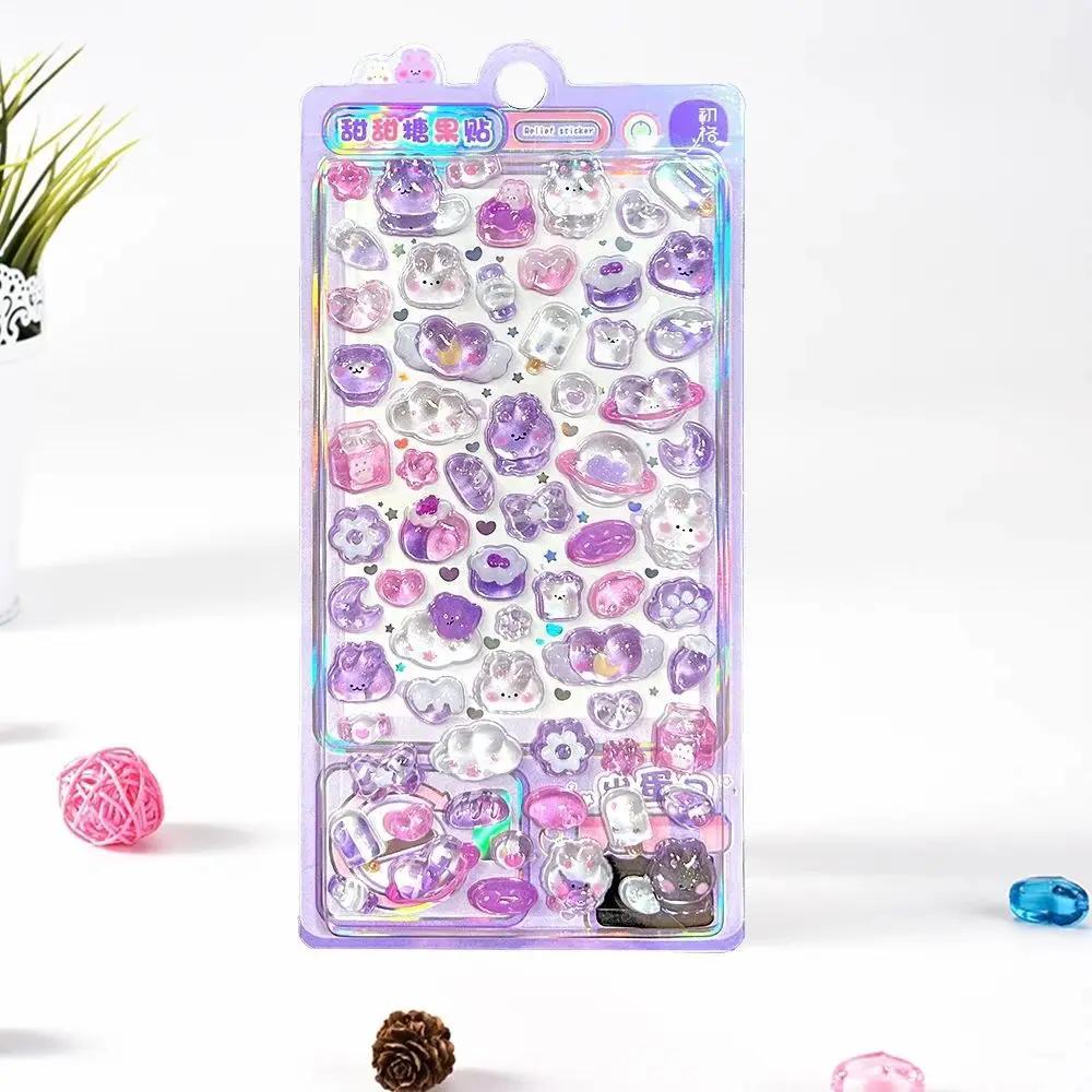 14 Stuks Kawaii 3D Reliëf Druppel Dessert En Voedsel Serie Sticker Schattige Diy Laptop Waterfles Telefoonhoes Decoratieve Stickers paars