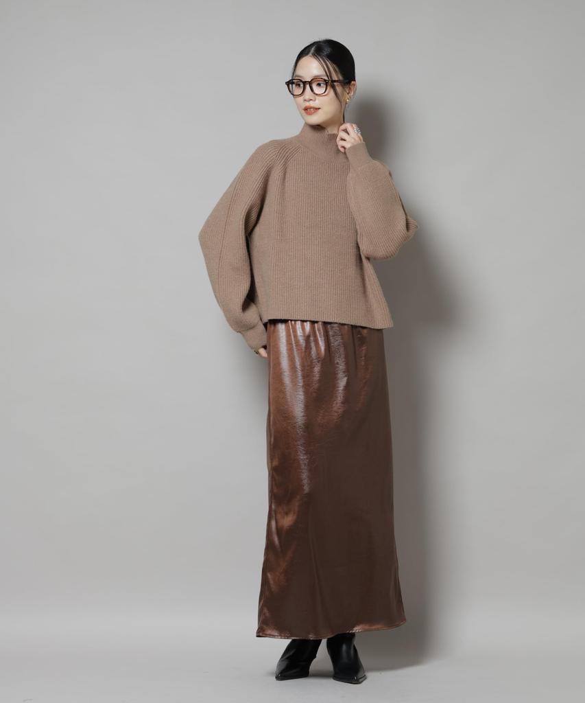 Nano Universe Shiny F Women's Leather-Like Skirt, 050, Brown, 673-5230315