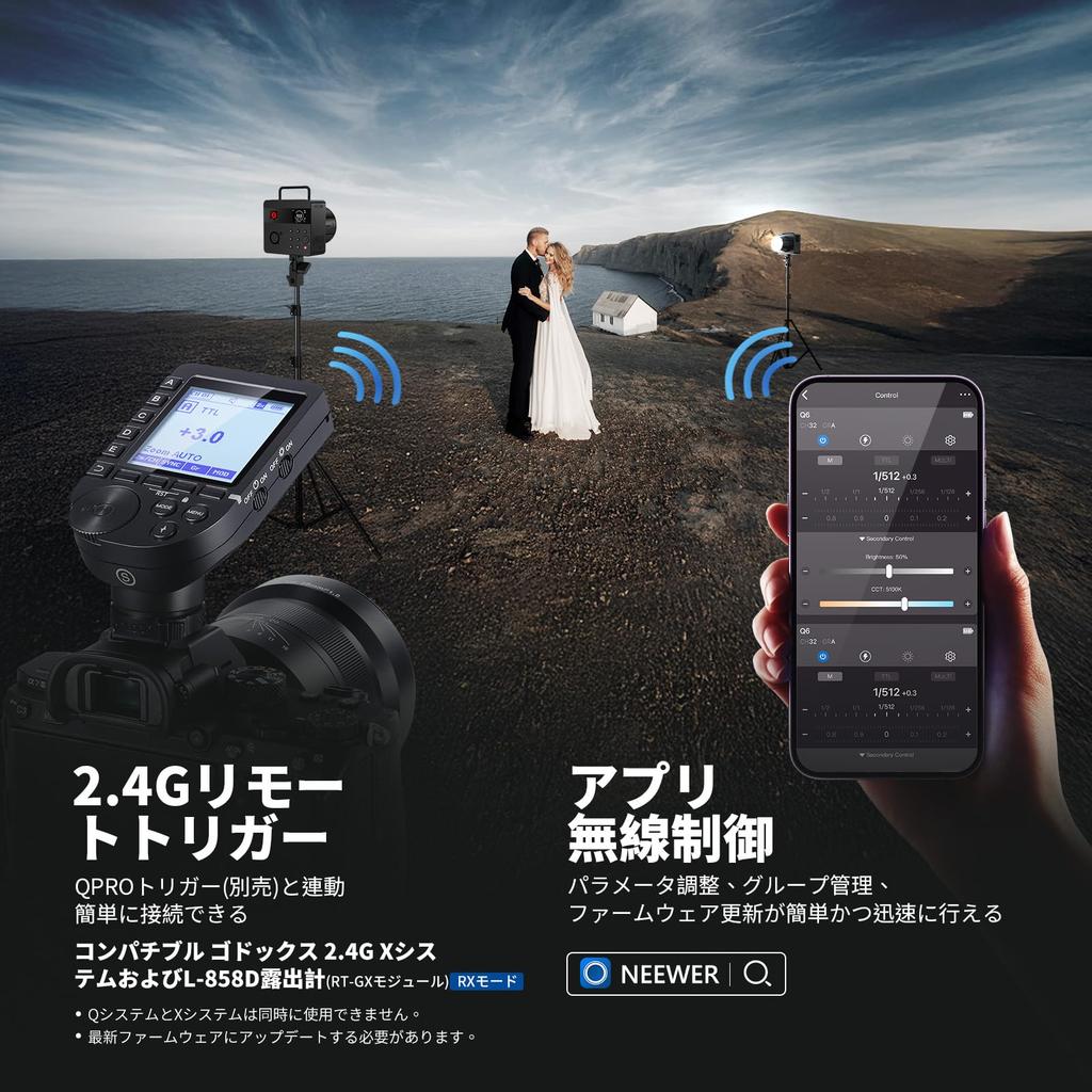 NEEWER Q6 600Ws TTL Flash App To Studio Monolight for Outdoor 30W LED Modeling 400 Full Power Bowens Mount 2.4G Strobe, Controlled, 3000mAh, 1/1 1/512