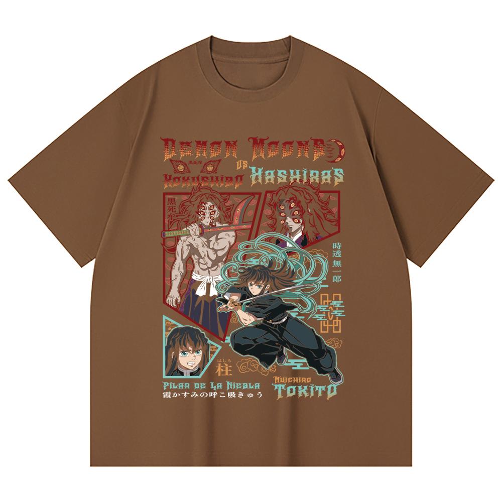 230 Gsm 100% Cotton Demon Slayer V93 Kokushibo x Tokito Print Unisex Heavy Cotton T Shirt