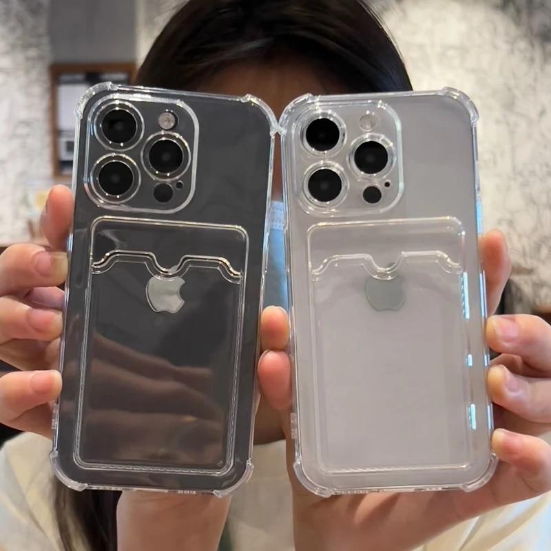 

Luxury Soft Card Bag Phone Case For Iphone 15 14 13 12 11 Pro Max Mini X Xs Max Xr 7 8 Plus Se 2020 Transparent Bumper Cover