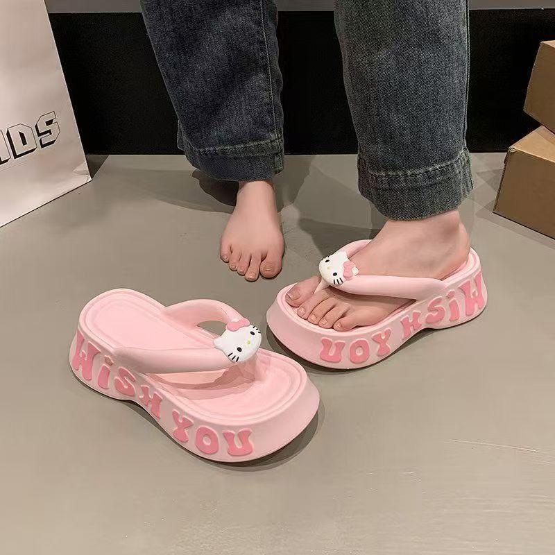 EVA Thick-Soled Cute Cartoon Kitten Clip-Toe Women's Flip-Flops - Summer Outdoor Height-Increasing Sandals