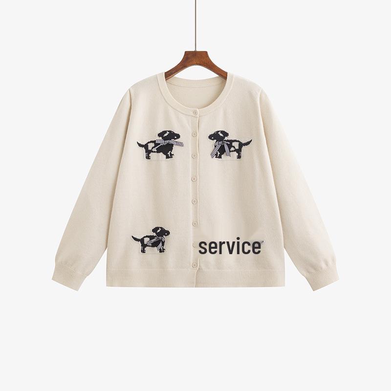 

Plus Size Women s Round Neck Jacquard Puppy Sweater - 2026 Spring Style Loose Casual Knit Cardigan. XL (60-75 kg) абрикосовый