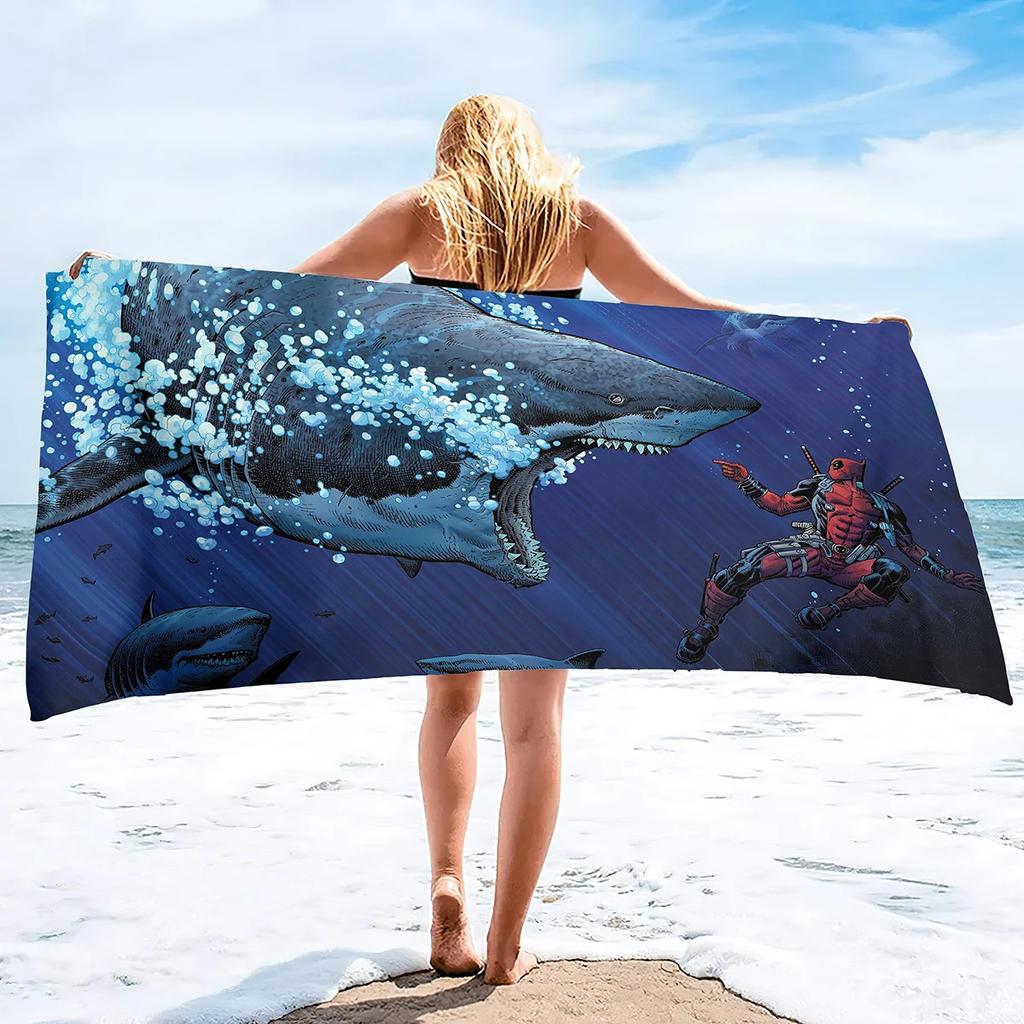 Shark Beach Towel for Boys Shark Bath Towel Print Pool Towel Super Soft Plush Sandless Shark Towel for Shark Lovers Beach Towels
