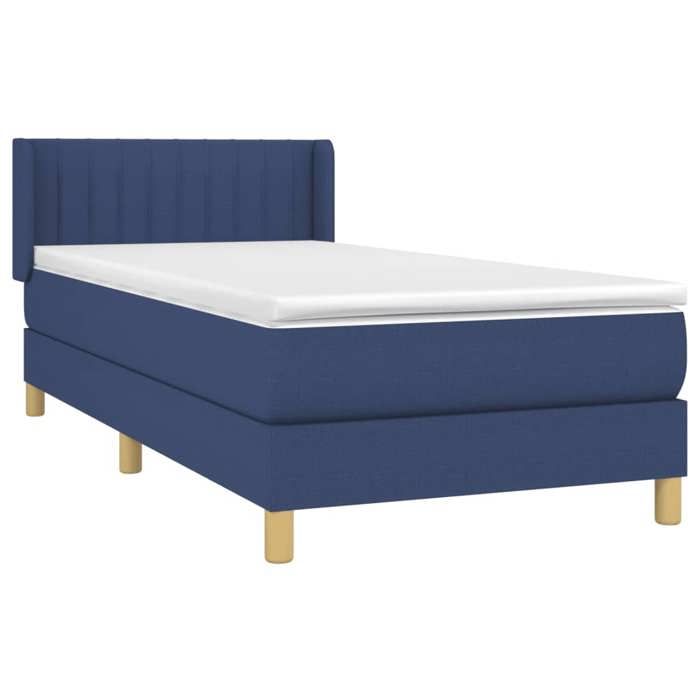 3130407 vidaXL Lit à sommier tapissier avec matelas Bleu 90x200 cm Tissu