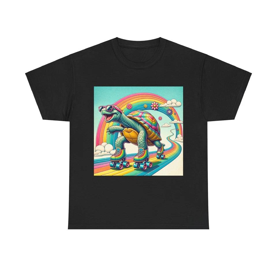 Unisex Adult T Shirt Whimsical Tortoise Vintage Style Roller Skates 2XL