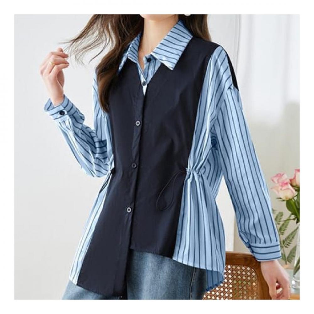 Navava Men 2 In 1 shirrIng Stripe Long Sleeve Shirt Nb1912