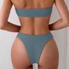 2025 European & American Style Sexy Bandeau Bikini Set - Solid Color Fashionable Swimwear.