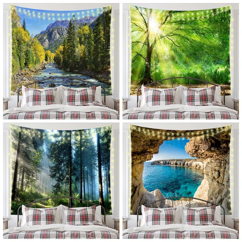 Nordic Nature Forest Landscape Mew Tapestry Background Cloth  HD Hanging Cloth Tapestry Home Decor