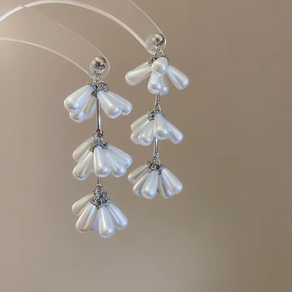 Elegant Flower Beaded Tassel Earrings Vintage Imitation Pearl Earrings Water Drop Earrings  Women