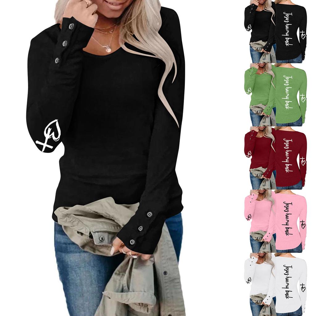 Tshirts For Women Long Sleeve,Round Sleeve Vertical Cross Casual Graphic Shirt,