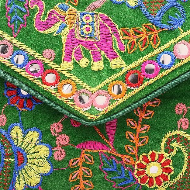Clutch Bags for Women Jaipuri Rajasthani Handmade Embroidery Mirror Work Stylish Sling Bags for Women Cross Body Bags for Ladies and Girls - 22X16 Cm