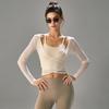 Women's Professional Yoga Set: Long Sleeve, Waist-Cinching, Slimming Two-Piece for Pilates with Chest Pads.